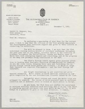 [Letter from Frank E. Dawson to Daniel W. Kempner, December 7, 1951]