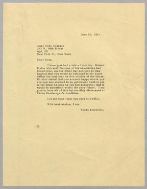 [Letter from Daniel W. Kempner to Rosa Anspach, May 30, 1951]