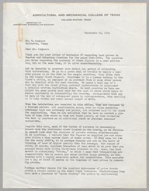 [Letter from Joe R. Motheral to D. W. Kempner, September 28, 1951]
