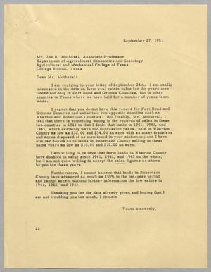 [Letter from D. W. Kempner to Joe R. Motheral, September 27, 1951]