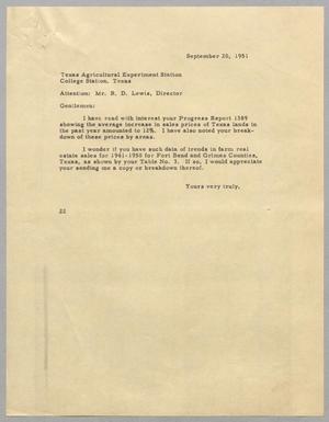 [Letter from Daniel W. Kempner to Texas Agricultural Experiment Station, September 20, 1951]
