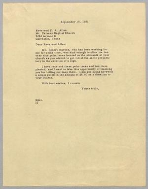 [Letter from Daniel W. Kempner to F. A. Allen, September 19, 1951]
