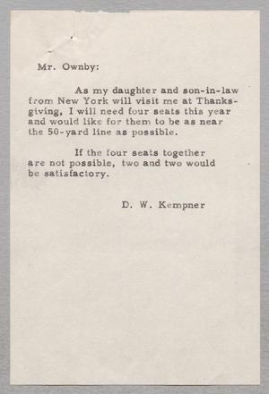 [Letter from D. W. Kempner to C. D. Ownby]
