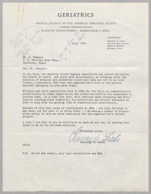 [Letter from Chauncey D. Leake to Harris Kempner, April 1951]