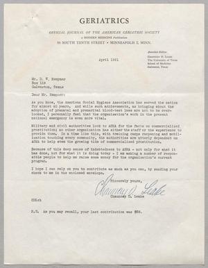 [Letter from Chauncey D. Leake to Daniel W. Kempner, April 1951]
