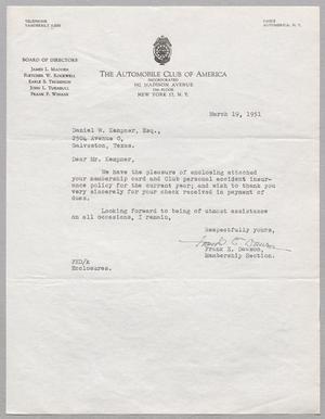 [Letter from Frank E. Dawson to Daniel W. Kempner, March 19, 1951]