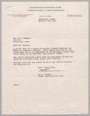 [Letter from M. B. Vieman to Daniel W. Kempner, February 28, 1951]