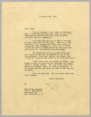 [Letter from Daniel W. Kempner to Rosa Anspach, February 6, 1951]