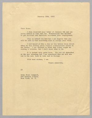 [Letter from Daniel W. Kempner to Rosa Anspach, January 16, 1951]