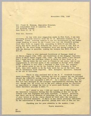 [Letter from Daniel W. Kempner to Frank E. Dawson, November 27, 1950]