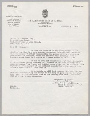 [Letter from Frank E. Dawson to Daniel W. Kempner, October 25, 1950]