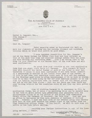 [Letter from Frank E. Dawson to Daniel W. Kempner , June 16, 1950]