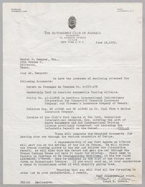 [Letter from Frank E. Dawson to Daniel W. Kempner, June 16, 1950]