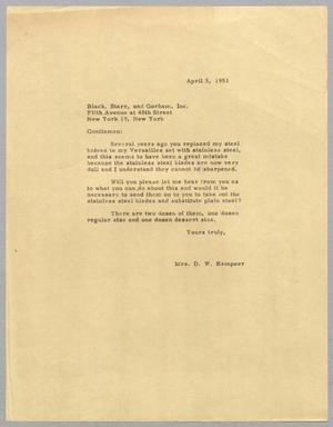 [Letter from Jeane B. Kempner to Black Starr and Gorham Incorporated, April 5, 1951]