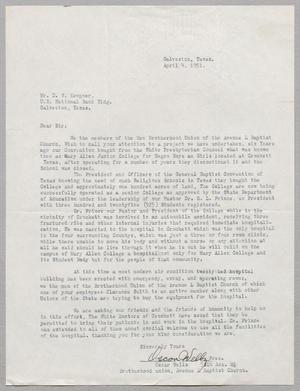 [Letter from Oscar Wells to Daniel W. Kempner, April 4, 1951]