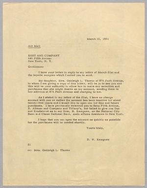[Letter from Daniel W. Kempner to Best and Company, March 30, 1951]