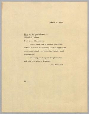 [Letter from Daniel W. Kempner to Maggie Hunt Blackshear, March 30, 1951]