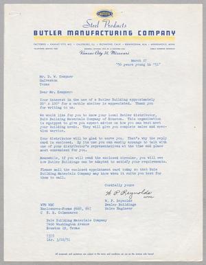 [Letter from Butler Manufacturing Company to Daniel W. Kempner, March 27, 1951]