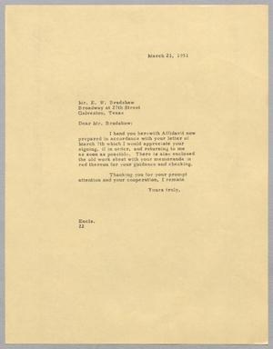 [Letter from Daniel W. Kempner to Mr. E. W. Bradshaw, March 21, 1951]