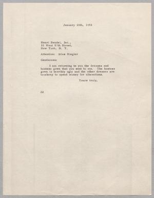 [Letter from Jeane Bertig Kempner to Henri Bendel, January 11, 1951]