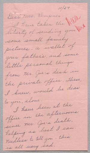 [Letter from Mrs. James J. Brown to Jeane Bertig Kempner, November 27, 1951]
