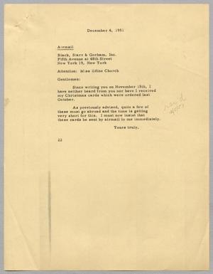 [Letter from Daniel W. Kempner to Black, Starr & Gorham, December 4, 1951]