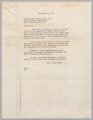 [Letter from Daniel W. Kempner to Black, Starr & Gorham, November 9, 1951]