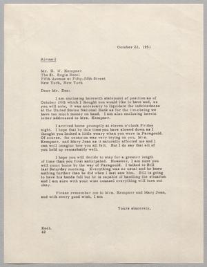 [Letter from A. H. Blackshear Jr. to Daniel W. Kempner, October 22, 1951]