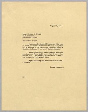 [Letter from Daniel W. Kempner to Hyman S. Block, August 7, 1951]