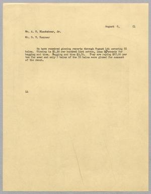 [Letter from A. H. Blackshear, Jr. to Daniel W. Kempner, August 6, 1951]