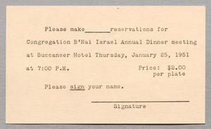 Primary view of object titled '[Reply Card from Alice Block of the Congregation B'nai Israel, 1951]'.