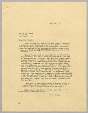 [Letter from Daniel W. Kempner to Mr. H. G. Black, May 30, 1951]