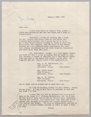Primary view of object titled '[Letter from Daniel W. Kempner to Joseph Bertig, January 29, 1951]'.