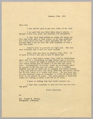 [Letter from Daniel W. Kempner to Joseph R. Bertig, January 19, 1951]