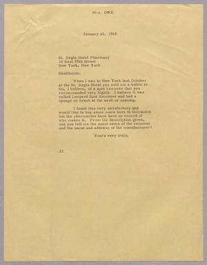 [Letter from Jeane Kempner to Hotel St. Regis Pharmacy, Janurary 20, 1955]