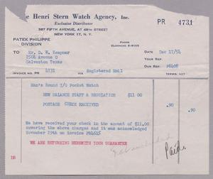 [Invoice for Pocket Watch, New Balance Staff and Regulation, December 1954]