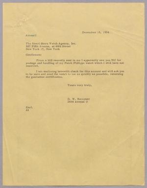 [Letter from D. W. Kempner to The Henri Stern Watch Agency, Inc., December 13, 1954]