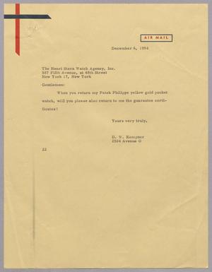 [Letter From D. W. Kempner to The Henri Stern Watch Agency, Inc., December 6, 1954]