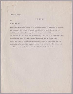 [Memorandum on Payments for V. L. Mackey and Tenants, July 25, 1955]