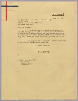 Primary view of object titled '[Letter from D. W. Kempner to Frank J. Greene, July 14, 1955]'.