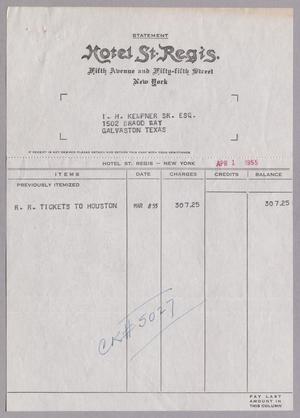 [Invoice from Hotel St. Regis, April 1955]