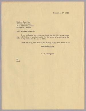 [Letter from D. W. Kempner to the Mother Superior of the Ursuline Convent, December 27, 1955]
