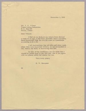[Letter from D. W. Kempner to J. C. Wilson, Decemeber 1, 1955]