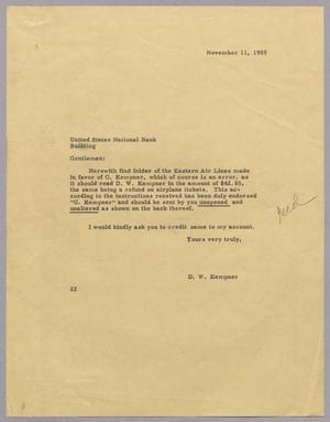 [Letter from D. W. Kempner to the United States National Bank Bulding, November 11, 1955]