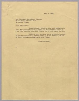 Primary view of object titled '[Letter from D. W. Kempner to Lawrence B. Adams, June 9, 1955]'.