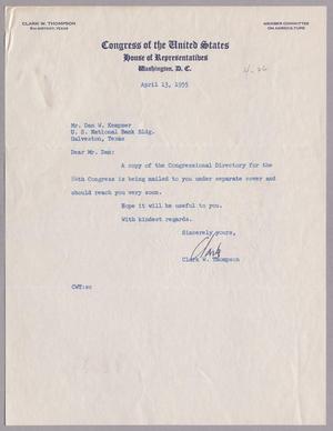 [Letter from Clark W. Thompson to D. W. Kempner, April 13, 1955]