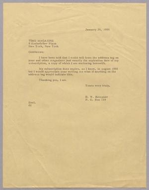 [Letter from D. W. Kemper to Time Magazine, January 26, 1955]