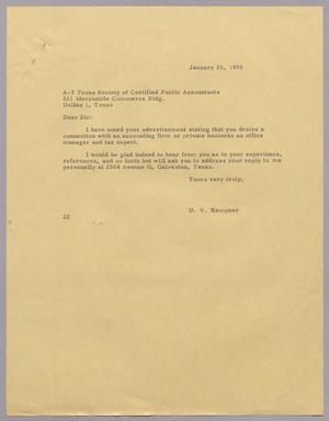 [Letter from D. W. Kempner to Texas Society of Certified Public Accountants, January 26, 1955]