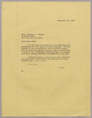 [Letter from Daniel W. Kempner to Mrs. Oakleigh L. Thorne, November 18, 1955]