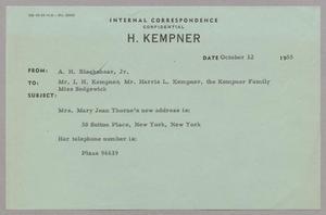 [Message from A. H. Blackshear, Jr. to I. H. Kempner, Harris L. Kempner, October 12, 1955]